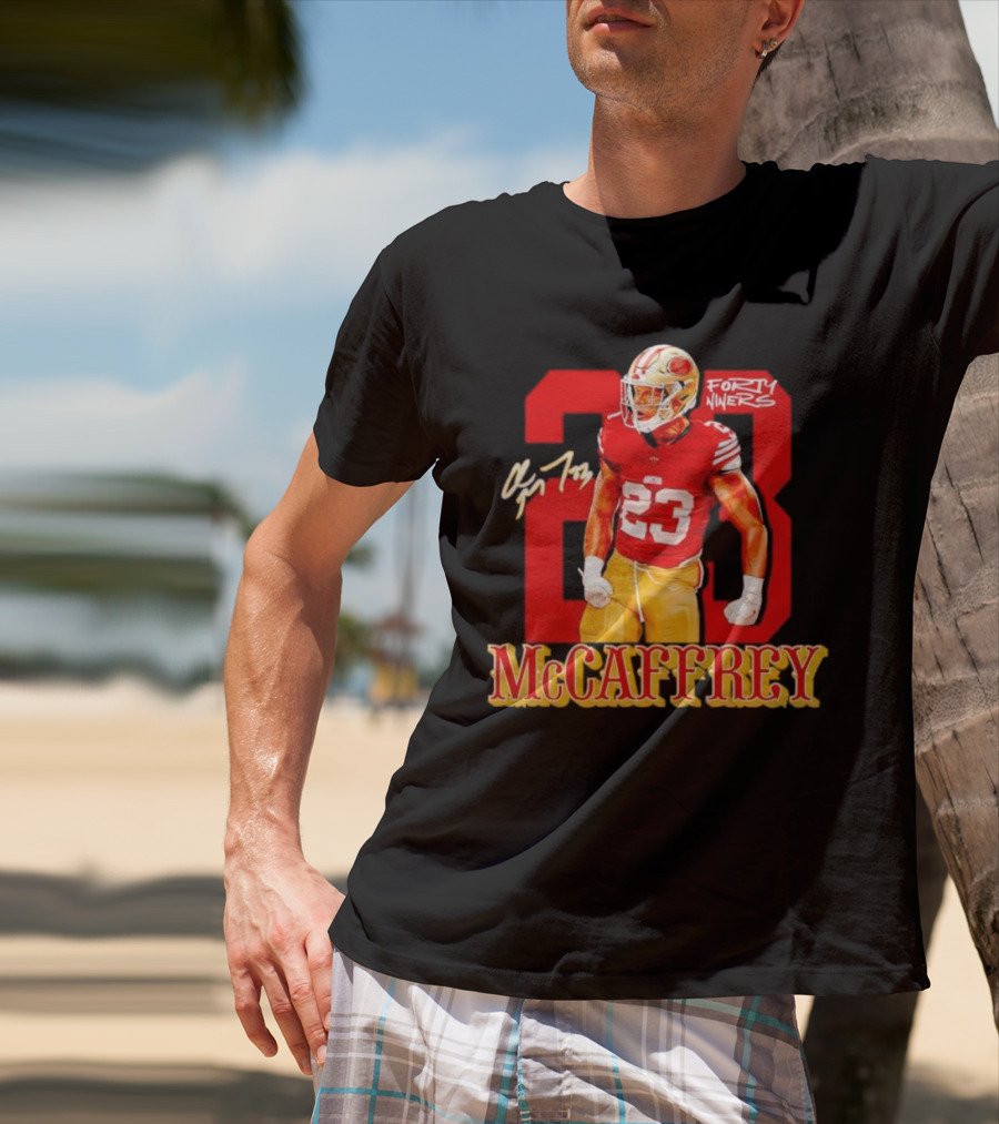Christian McCaffrey 23 Signature Forty Niners NFL Football T-Shirt