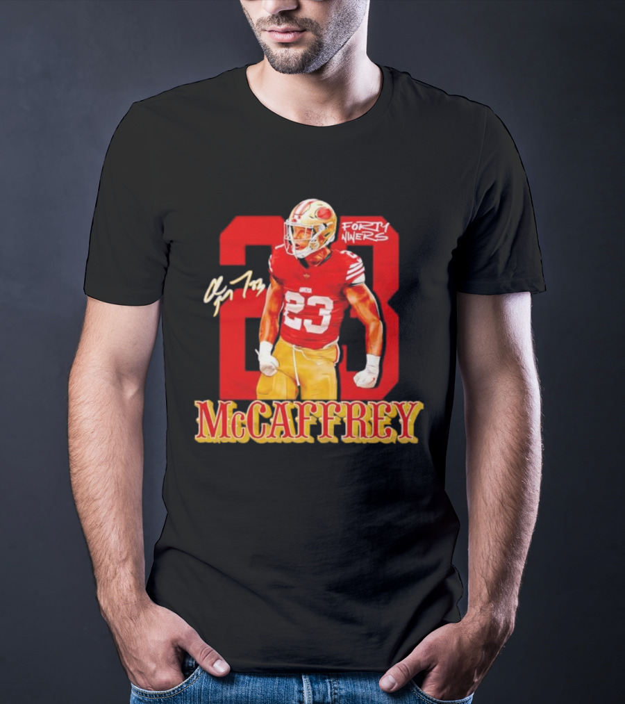 Christian McCaffrey 23 Signature Forty Niners NFL Football T-Shirt