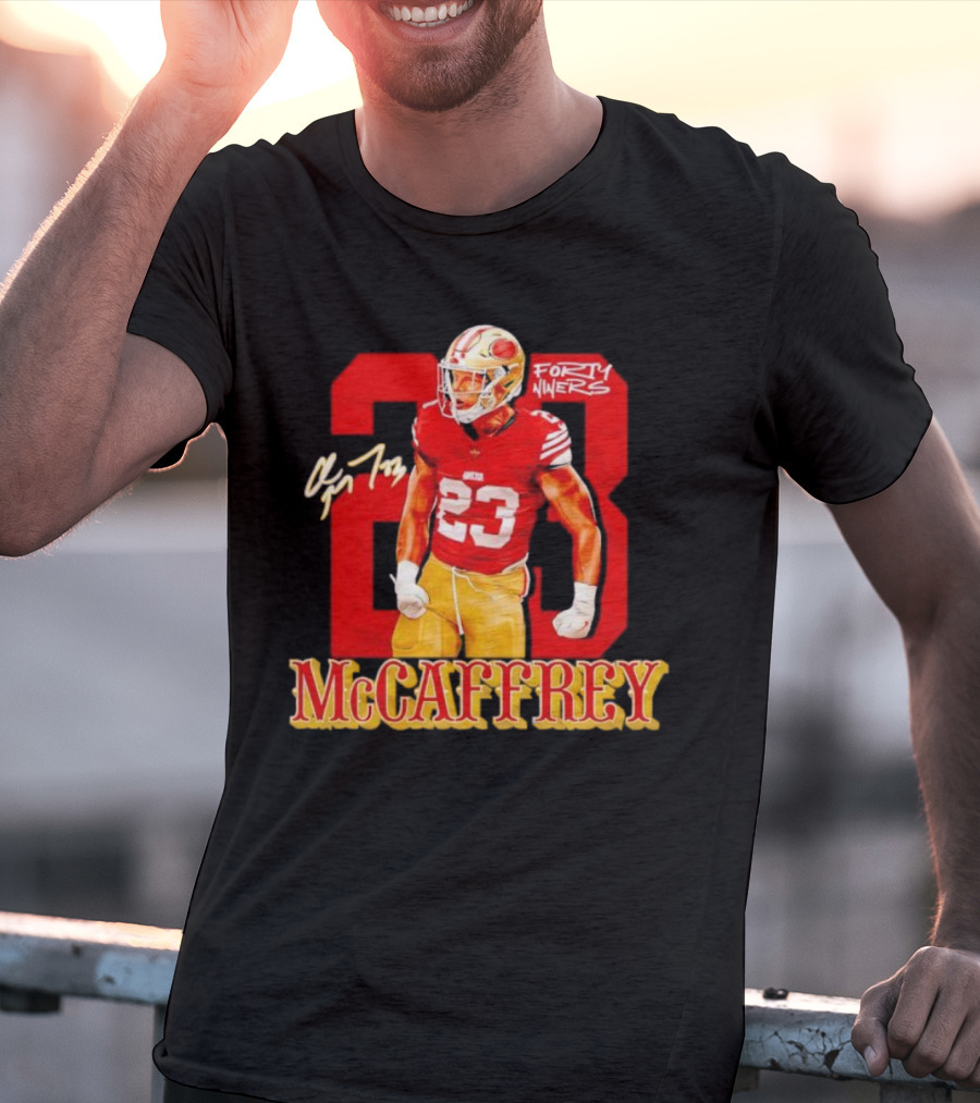 Christian McCaffrey 23 Signature Forty Niners NFL Football T-Shirt