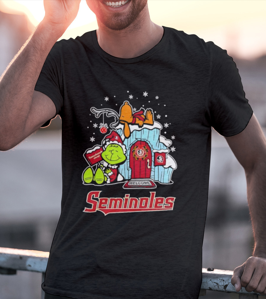 Peanuts Seminoles Grinch Christmas Scene Welcome T-Shirt