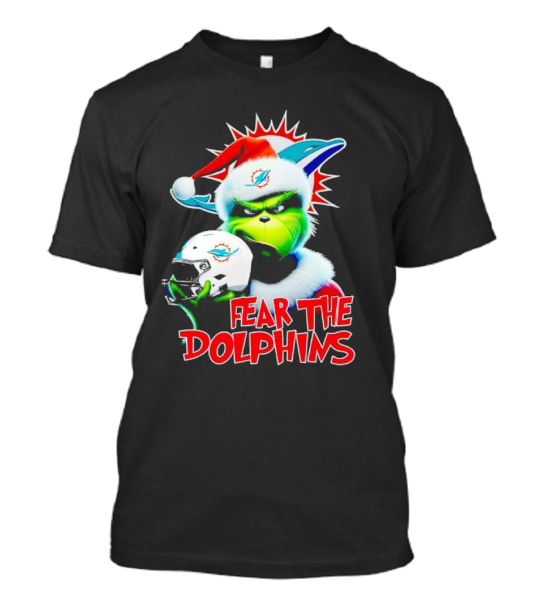 Fear The Dolphins Grinch Santa Miami NFL T-Shirt