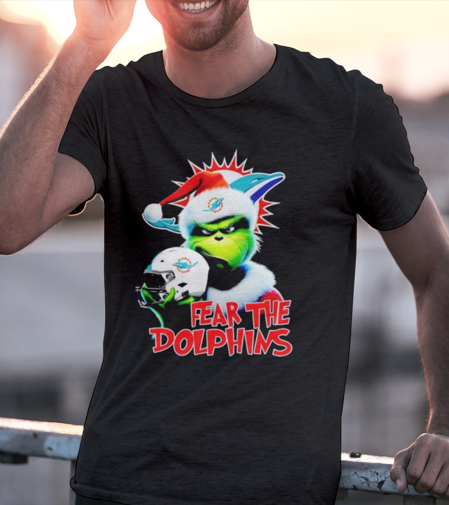 Fear The Dolphins Grinch Santa Miami NFL T-Shirt