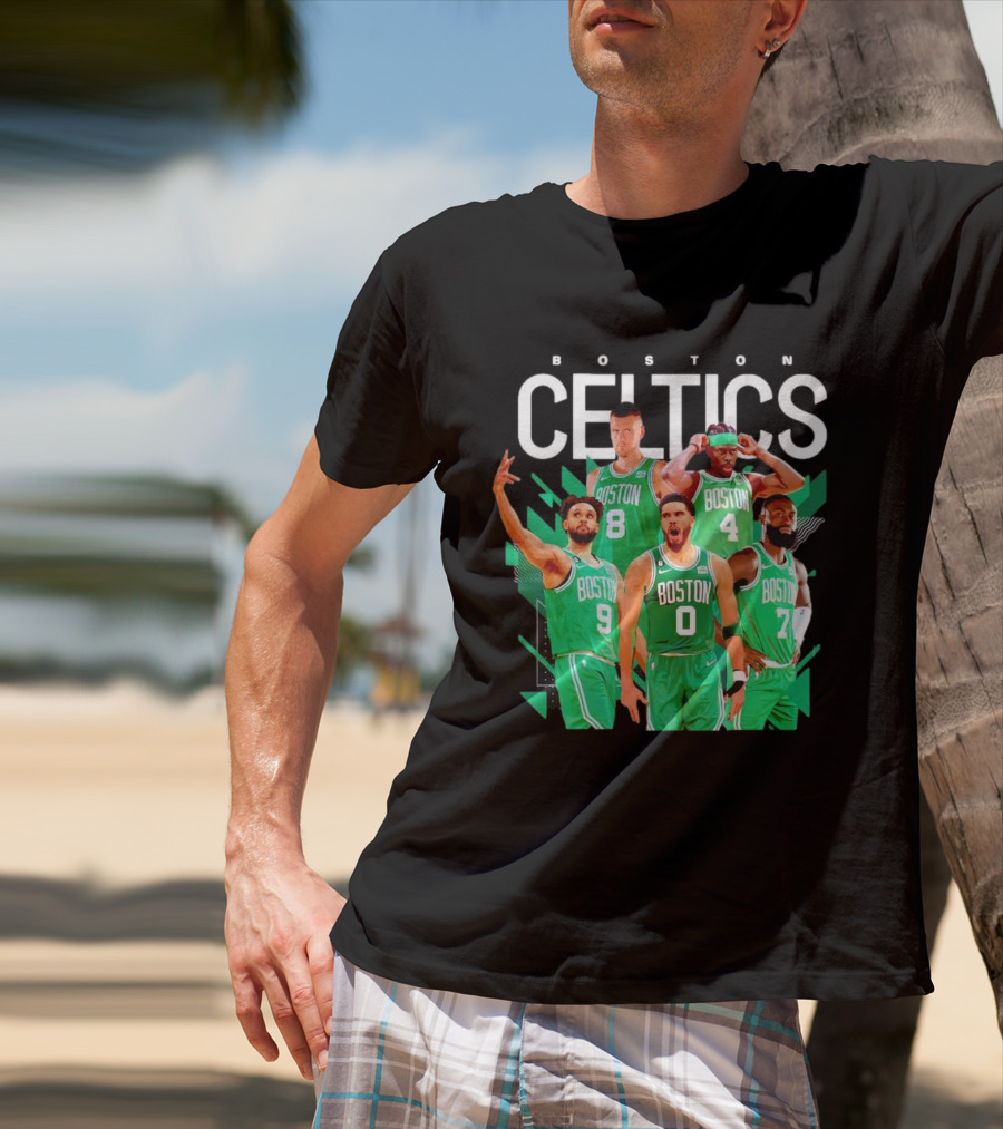 Boston Celtics Starting Five Team Players Green Uniforms T-Shirt