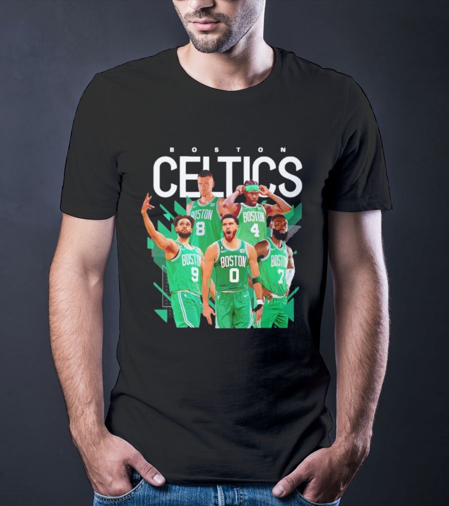 Boston Celtics Starting Five Team Players Green Uniforms T-Shirt