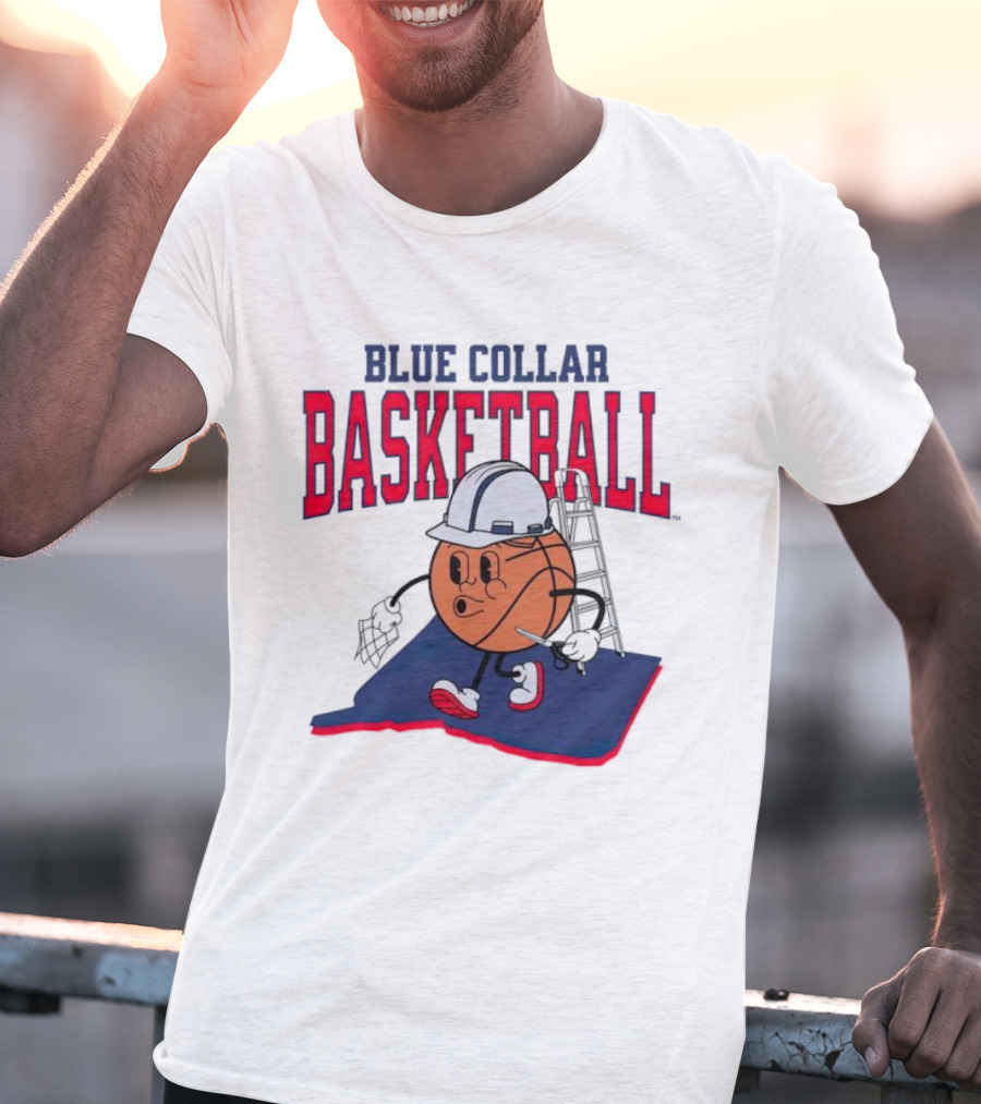 Blue Collar Basketball Hard Hat Hoop Cartoon T-Shirt