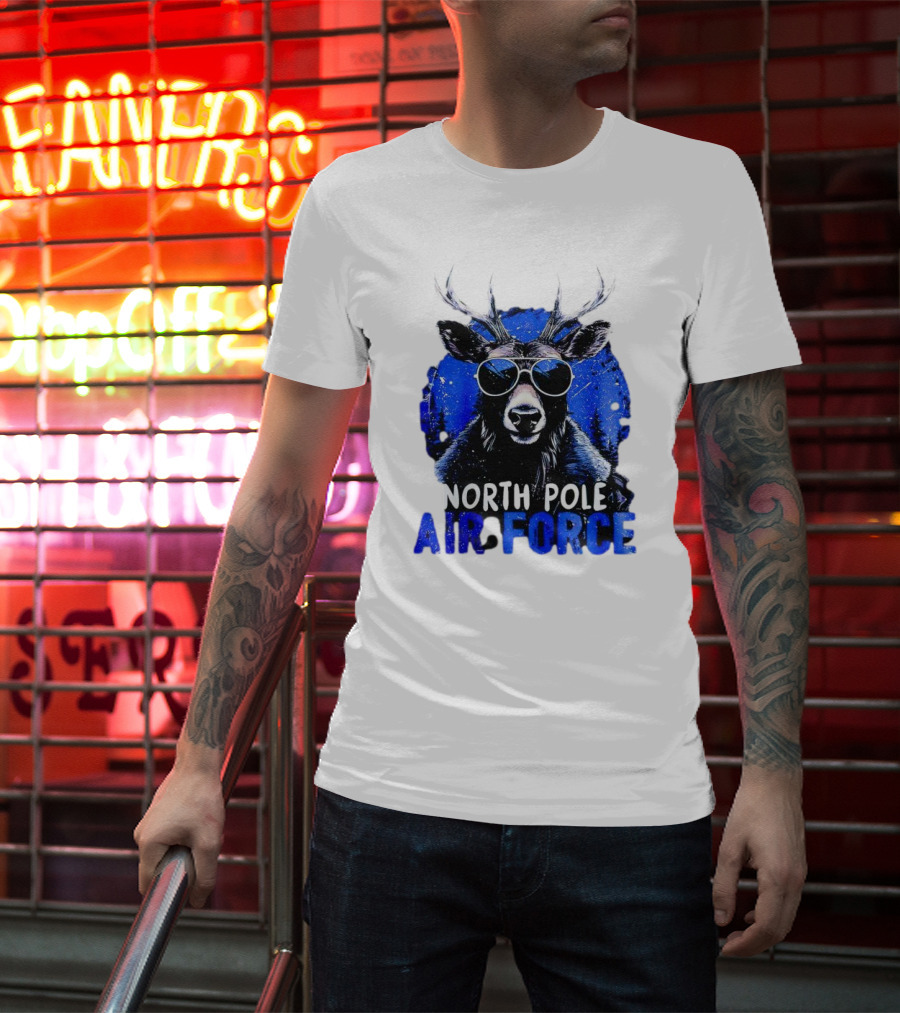 North Pole Air Force Cool Deer In Sunglasses T-Shirt