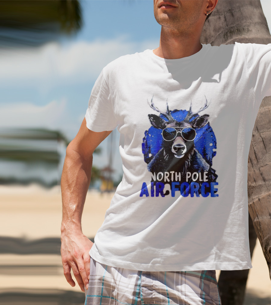 North Pole Air Force Cool Deer In Sunglasses T-Shirt