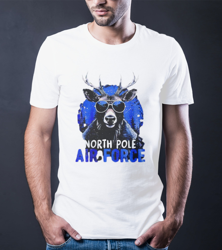 North Pole Air Force Cool Deer In Sunglasses T-Shirt
