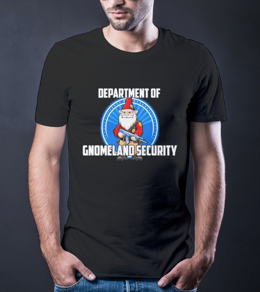 Department Of Gnomeland Security Gnome With Rifle Badge T-Shirt