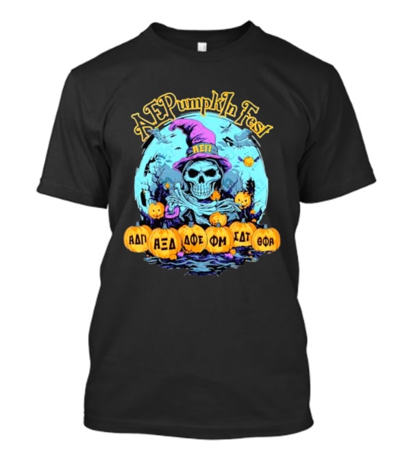 AEP Pumpkin Fest Skull With Halloween Theme And Greek Letters T-Shirt