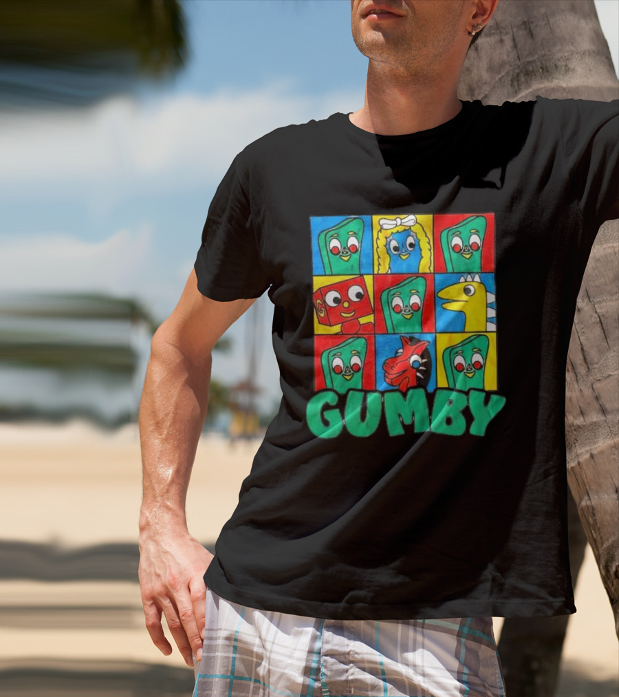 Gumby And Friends Colorful Cartoon Character Grid T-Shirt