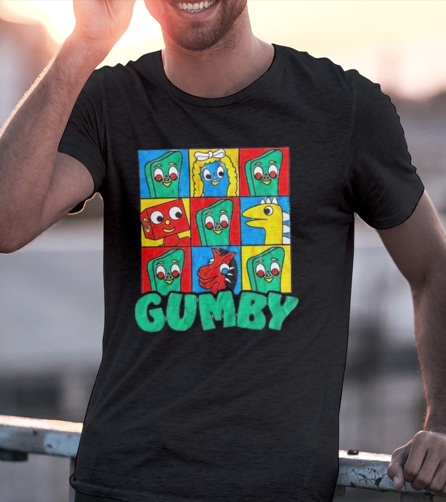 Gumby And Friends Colorful Cartoon Character Grid T-Shirt