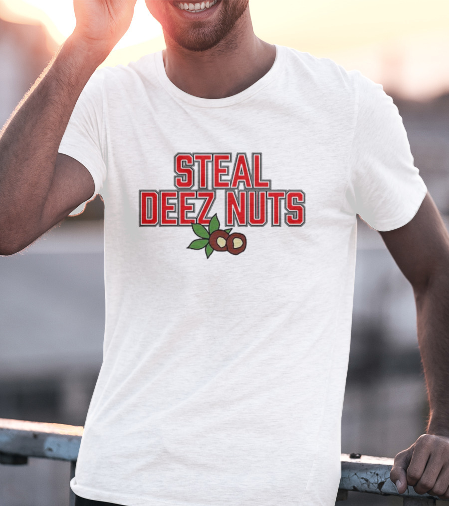Ohio Steal Deez Nuts Red Text With Nuts And Leaves T-Shirt