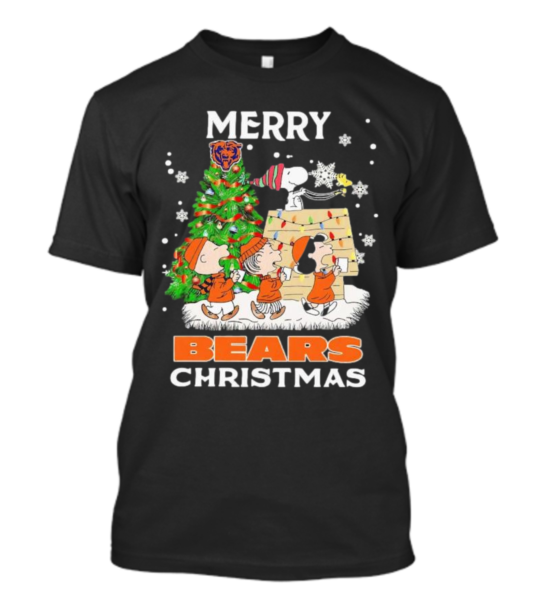 Peanuts Christmas Chicago Bears Merry Holiday Scene T-Shirt