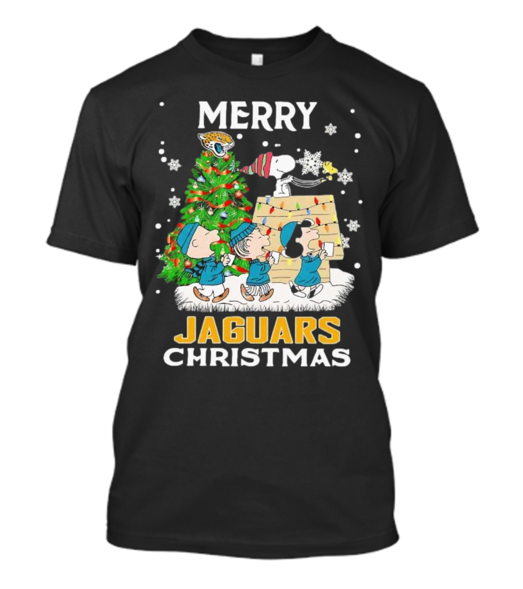 Merry Christmas Peanuts Characters Jacksonville Jaguars Snoopy Woodstock T-Shirt