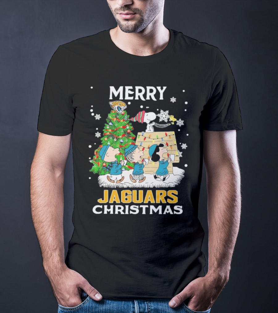 Merry Christmas Peanuts Characters Jacksonville Jaguars Snoopy Woodstock T-Shirt
