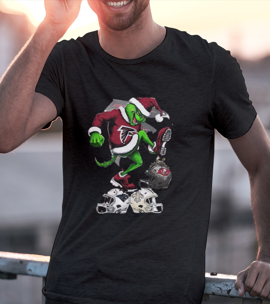 Atlanta Falcons Grinch Stomping On Rival Helmets Christmas T-Shirt