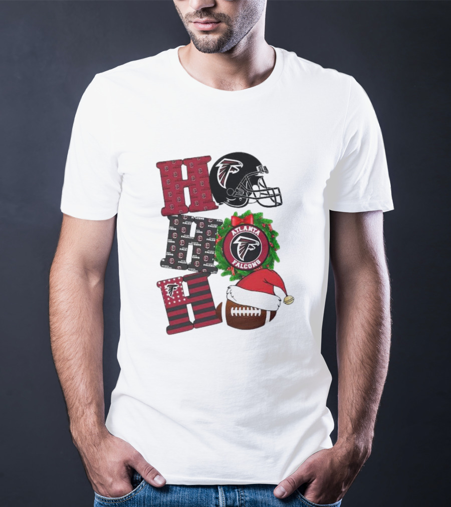 Atlanta Falcons Ho Ho Ho Merry Christmas Football Helmet Wreath Santa Hat T-Shirt