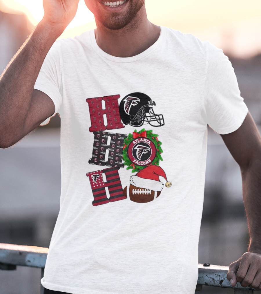 Atlanta Falcons Ho Ho Ho Merry Christmas Football Helmet Wreath Santa Hat T-Shirt