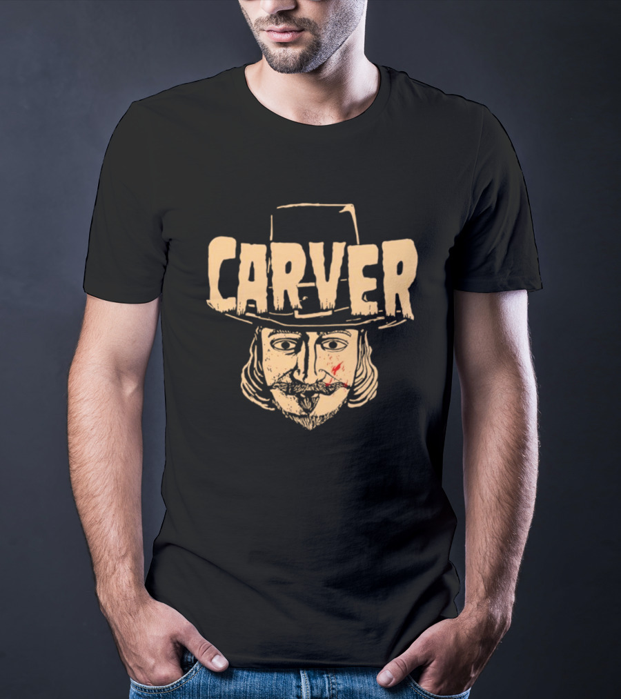Carver Thanksgiving Pilgrim Hat Bearded Man Face T-Shirt