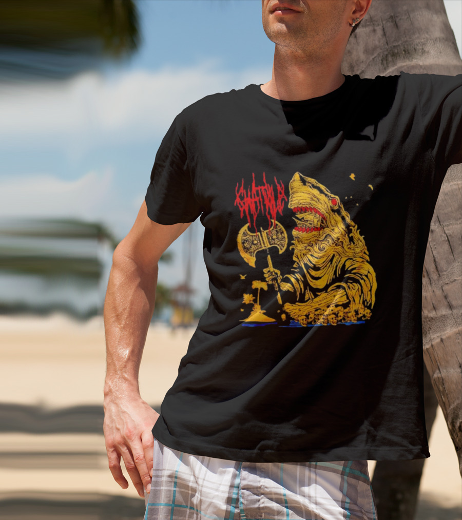 Chat Pile Shark With Axe On Tropical Beach T-Shirt