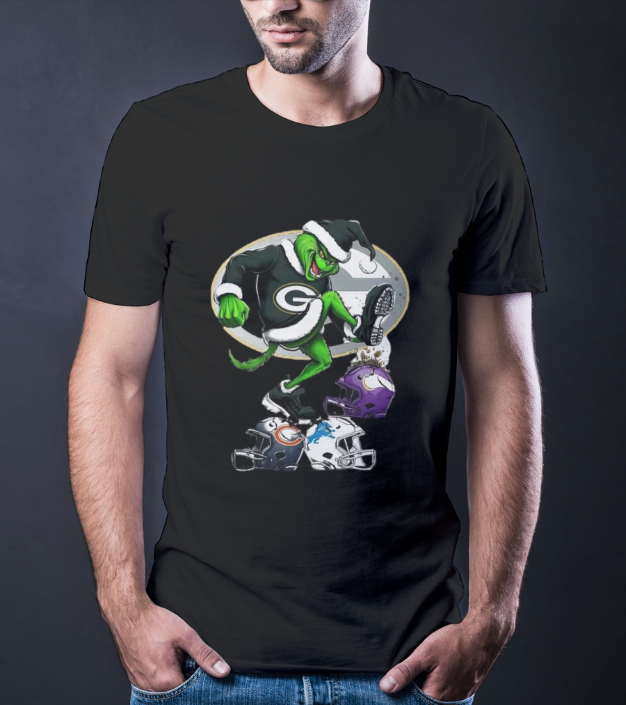 Green Bay Packers Grinch Crushing Rival Football Teams With Christmas Spirit T-Shirt