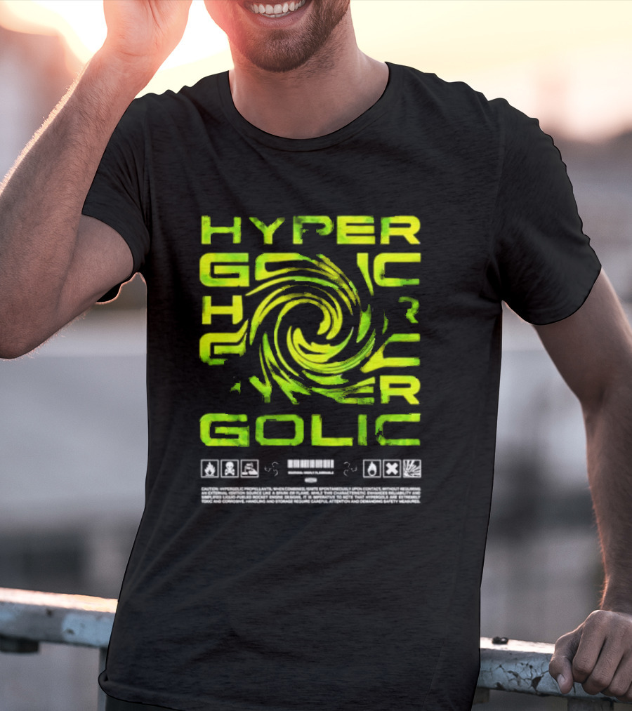 HYPERGOLIC SAFETY WARNING SYMBOLS SWIRL TEXT T-Shirt