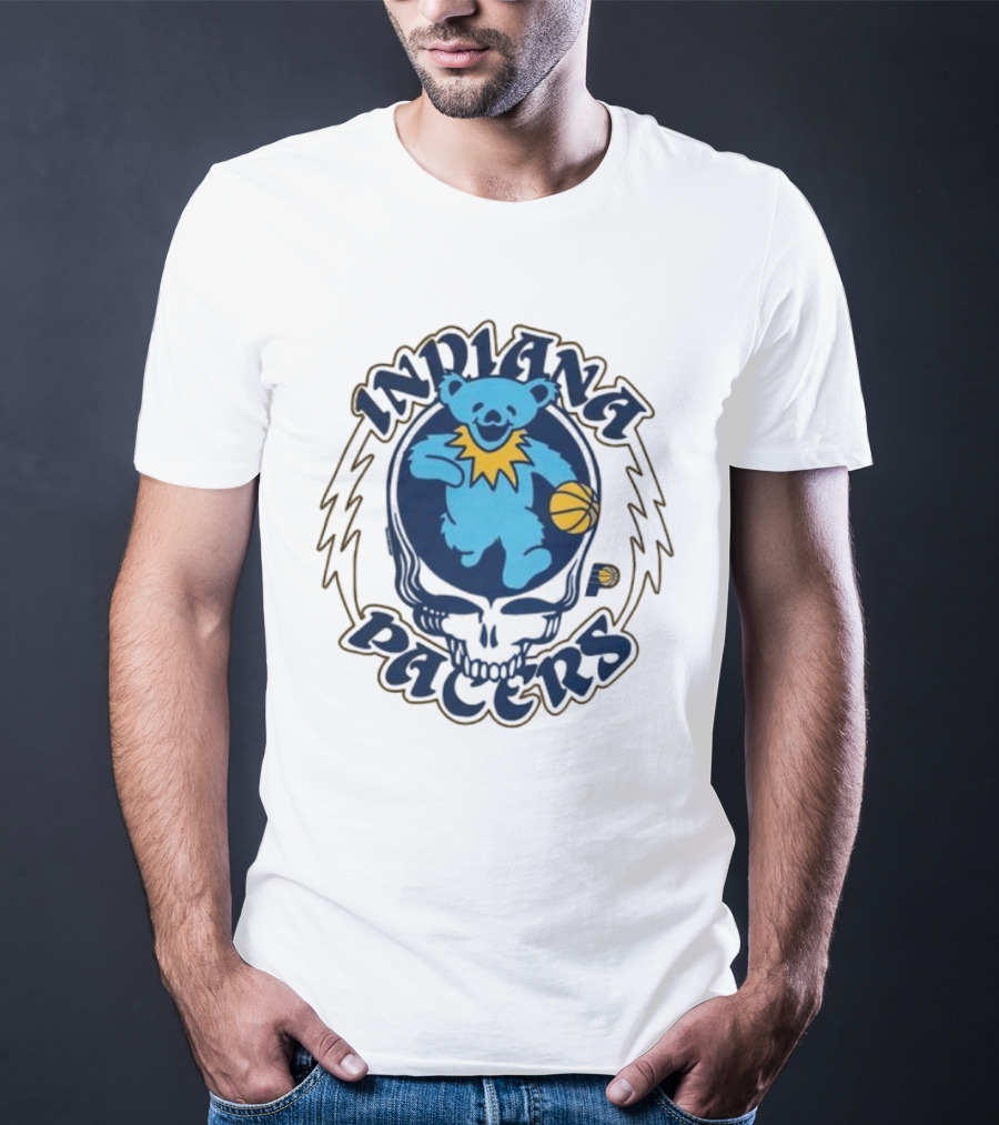 Indiana Pacers Grateful Dead Bear Basketball Icon With Skull T-Shirt
