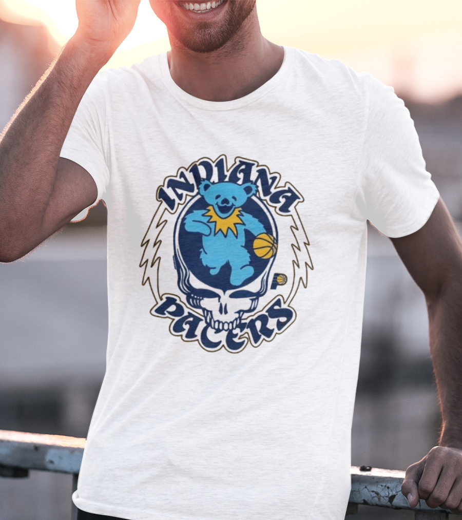 Indiana Pacers Grateful Dead Bear Basketball Icon With Skull T-Shirt