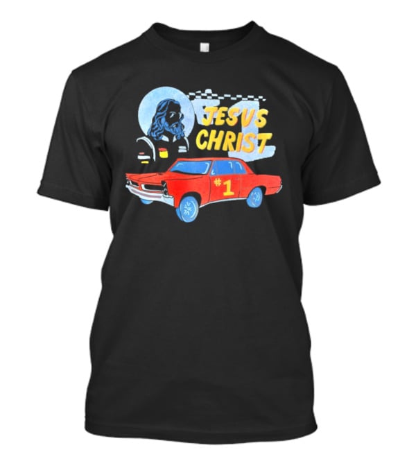 Jesus Christ Racing Champion With Red Car And Checkered Flag T-Shirt