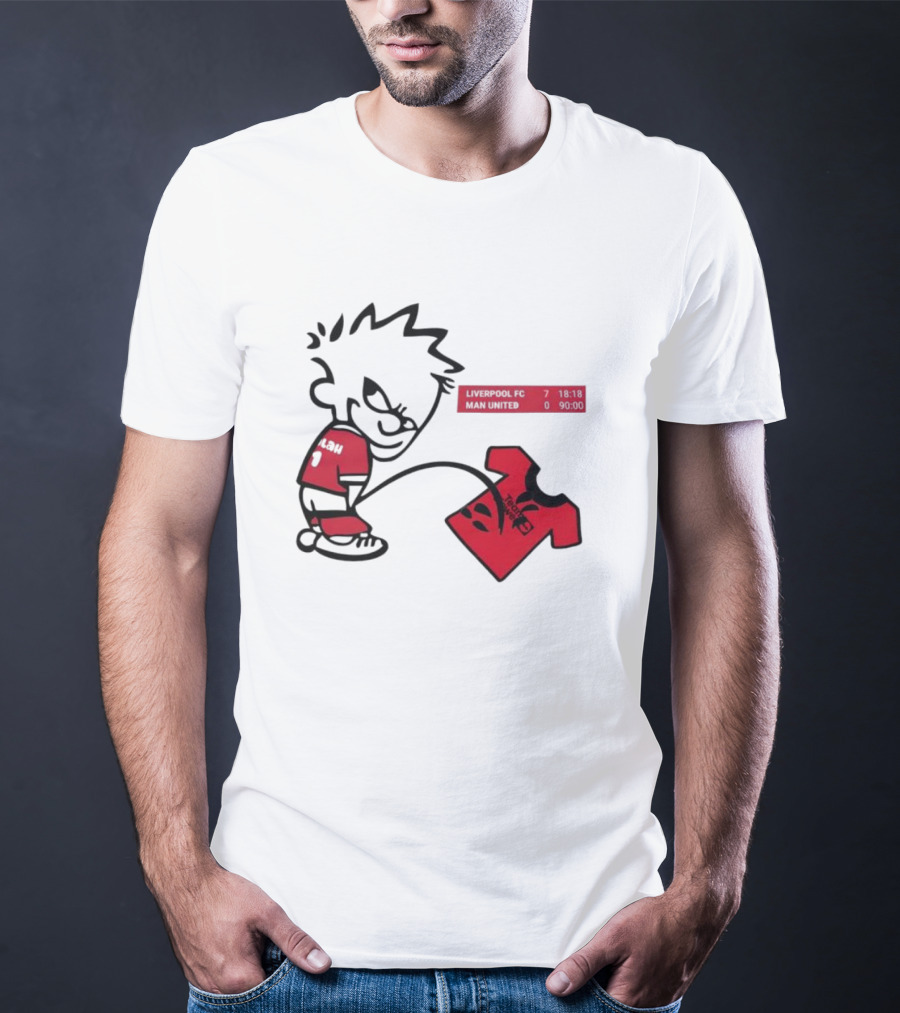 Liverpool FC 7-0 Man United Parody With Cartoon Boy Image T-Shirt