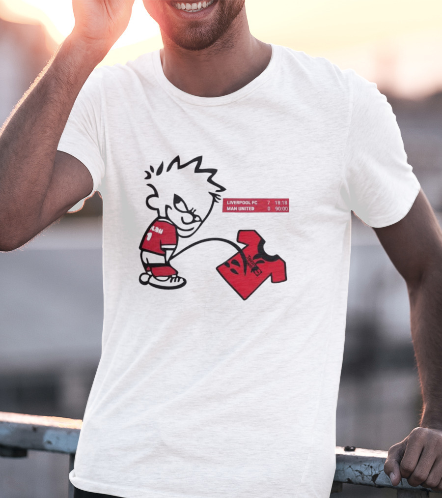 Liverpool FC 7-0 Man United Parody With Cartoon Boy Image T-Shirt