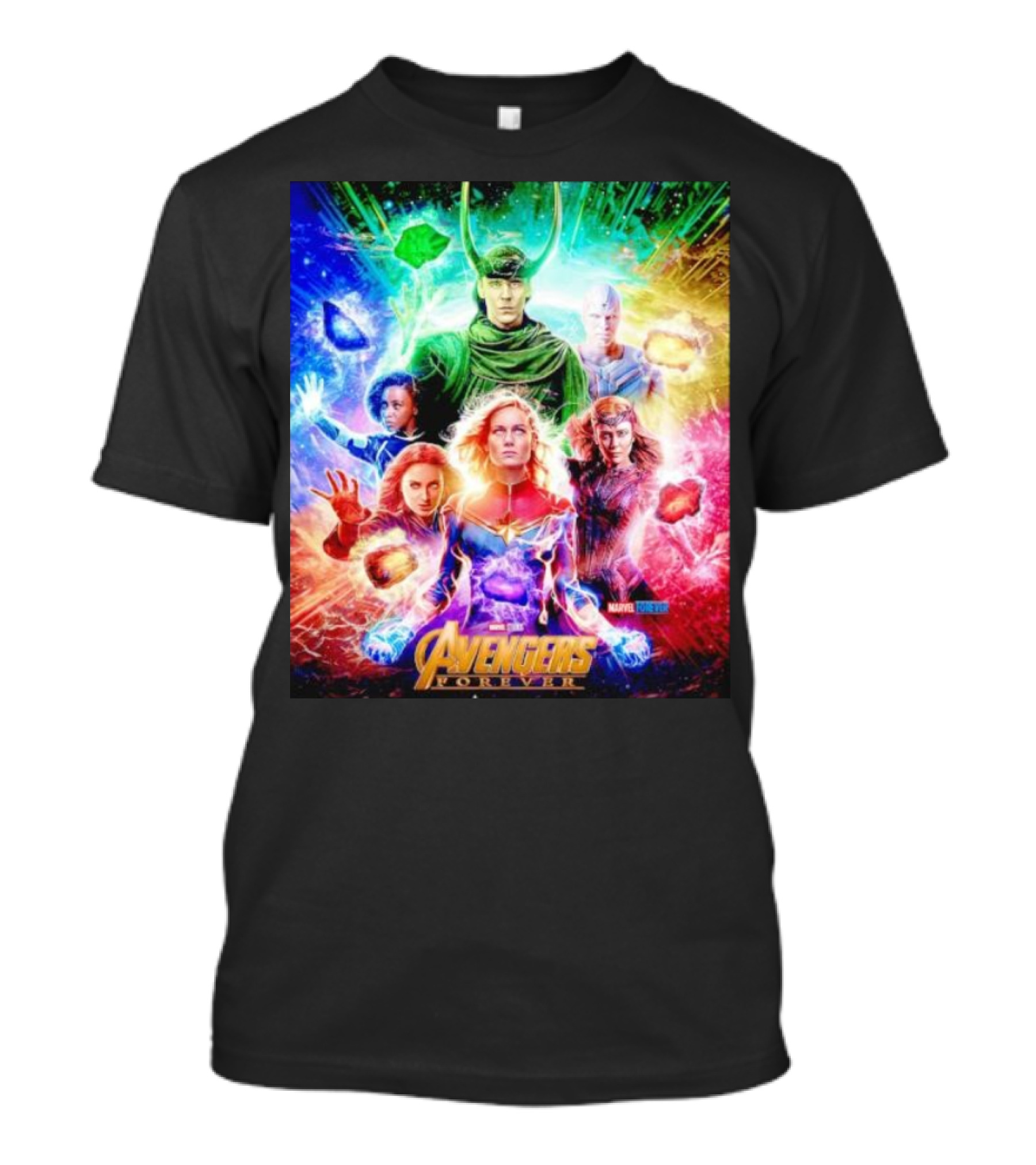 Marvel Studios Avengers Forever Loki Captain Marvel Scarlet Witch Vision Trail Of Infinity Stones T-Shirt