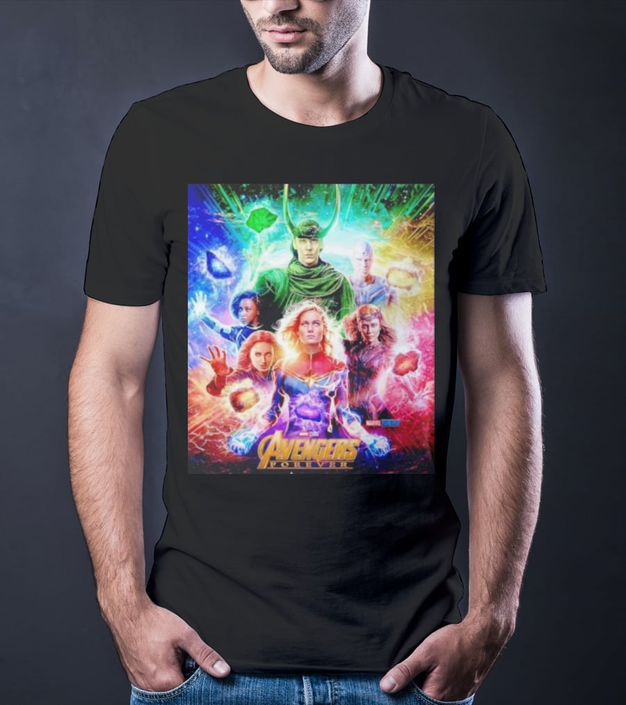 Marvel Studios Avengers Forever Loki Captain Marvel Scarlet Witch Vision Trail Of Infinity Stones T-Shirt