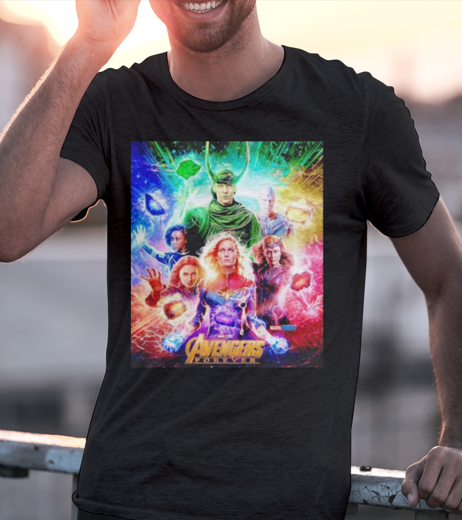 Marvel Studios Avengers Forever Loki Captain Marvel Scarlet Witch Vision Trail Of Infinity Stones T-Shirt