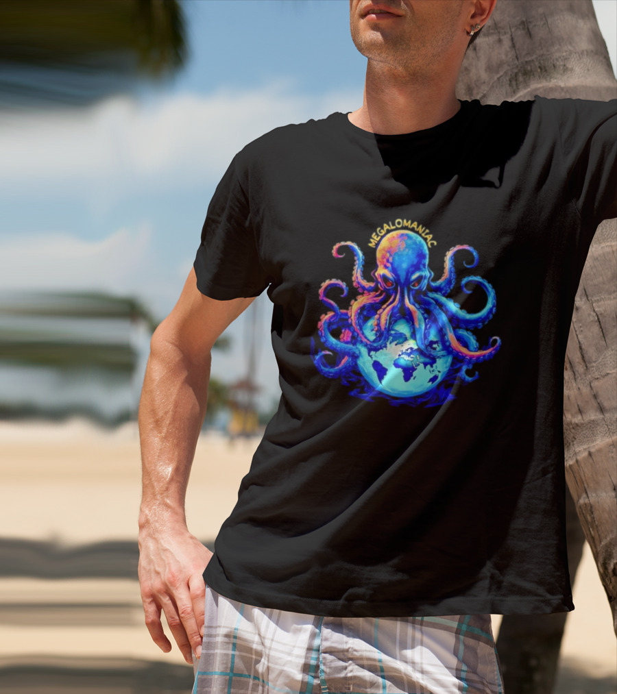 Megalomaniac Kraken Octopus On Globe T-Shirt