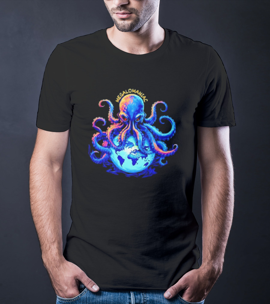 Megalomaniac Kraken Octopus On Globe T-Shirt