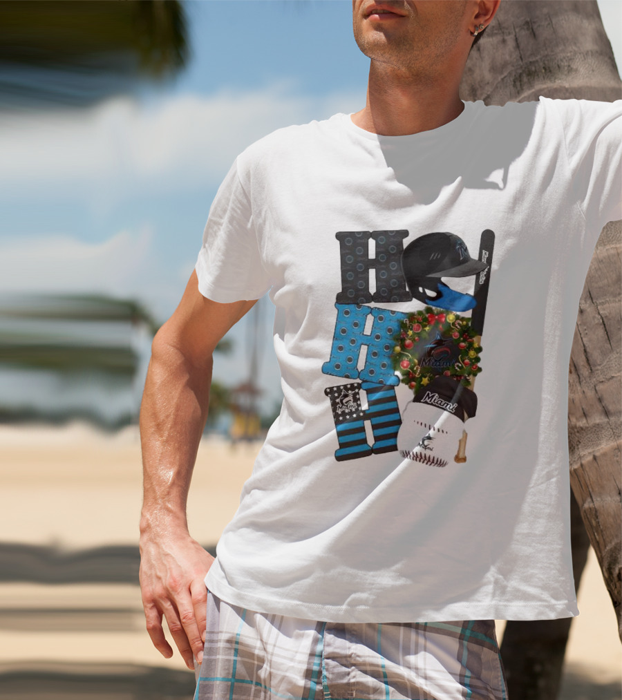 Miami Marlins Ho Ho Ho Merry Christmas Baseball Wreath Socks Helmet Batcap T-Shirt