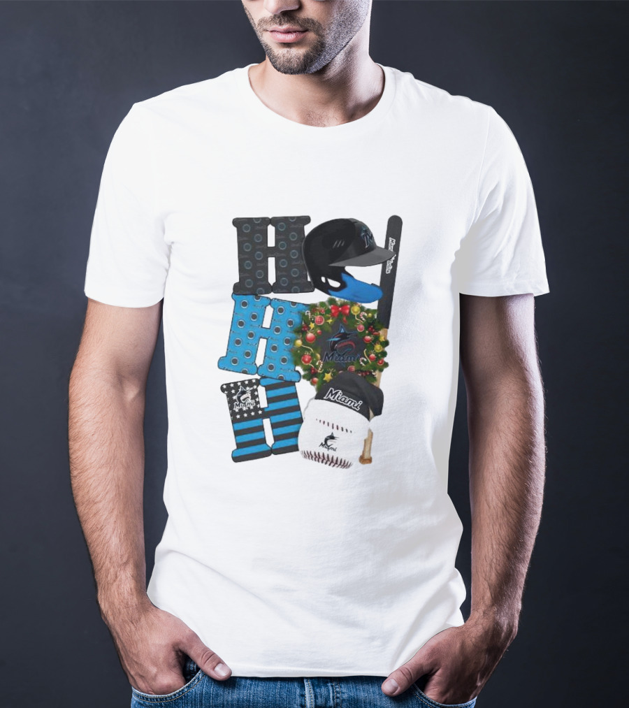 Miami Marlins Ho Ho Ho Merry Christmas Baseball Wreath Socks Helmet Batcap T-Shirt