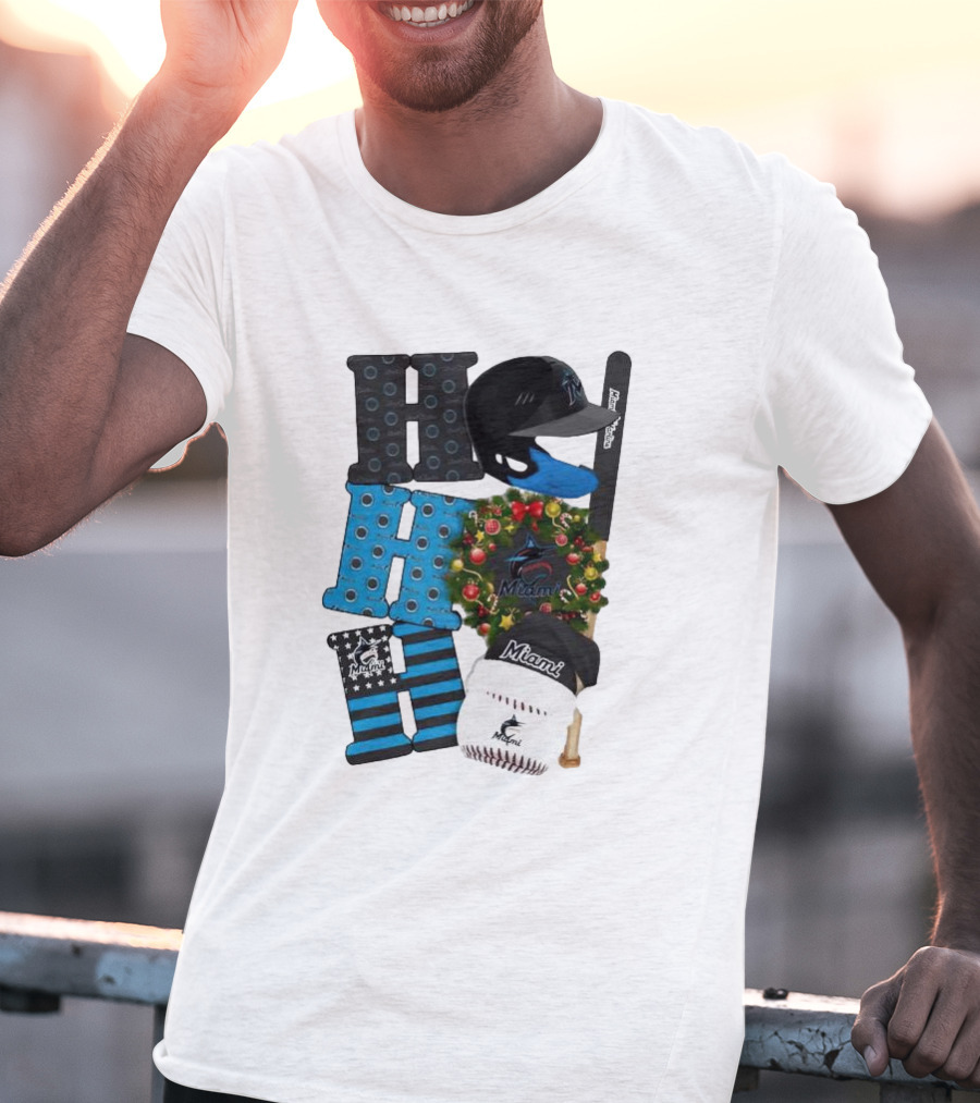 Miami Marlins Ho Ho Ho Merry Christmas Baseball Wreath Socks Helmet Batcap T-Shirt