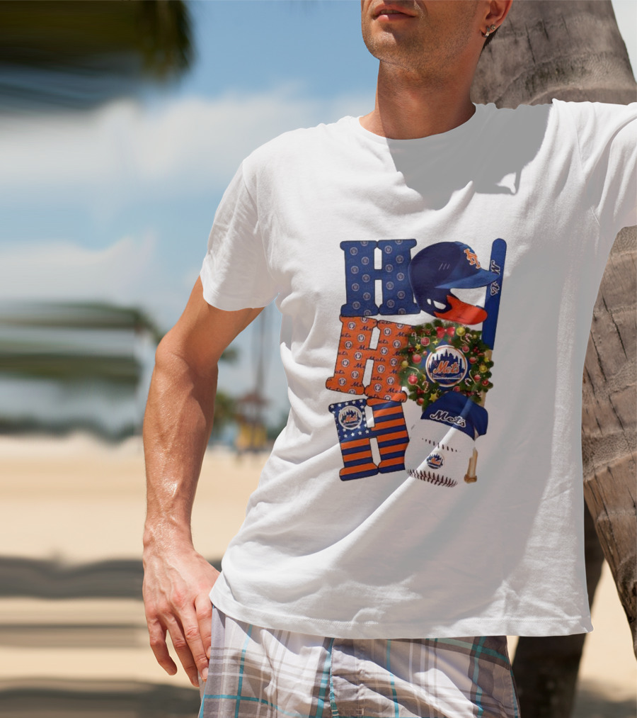 New York Mets Ho Ho Ho Merry Christmas Mets Baseball Holiday T-Shirt