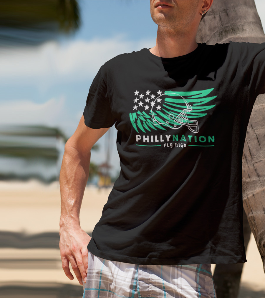 Philly Nation Fly High Philadelphia Eagles Football Helmet Stars Stripes T-Shirt
