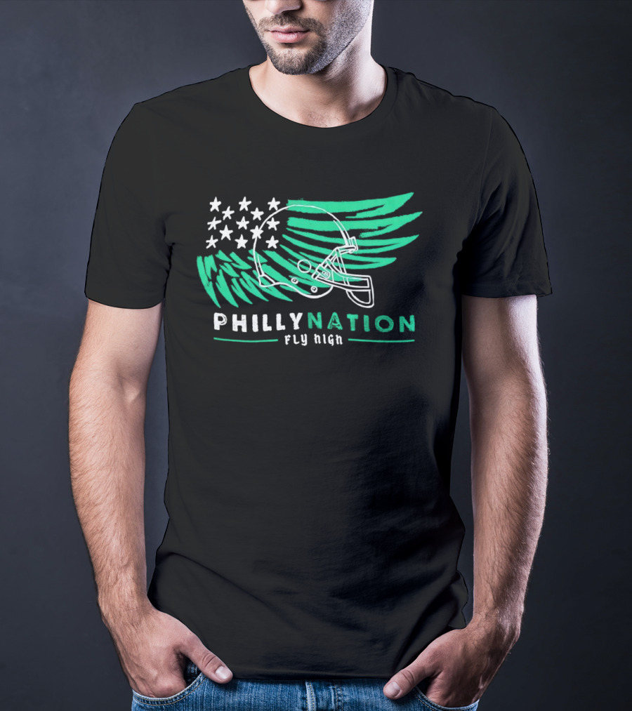 Philly Nation Fly High Philadelphia Eagles Football Helmet Stars Stripes T-Shirt
