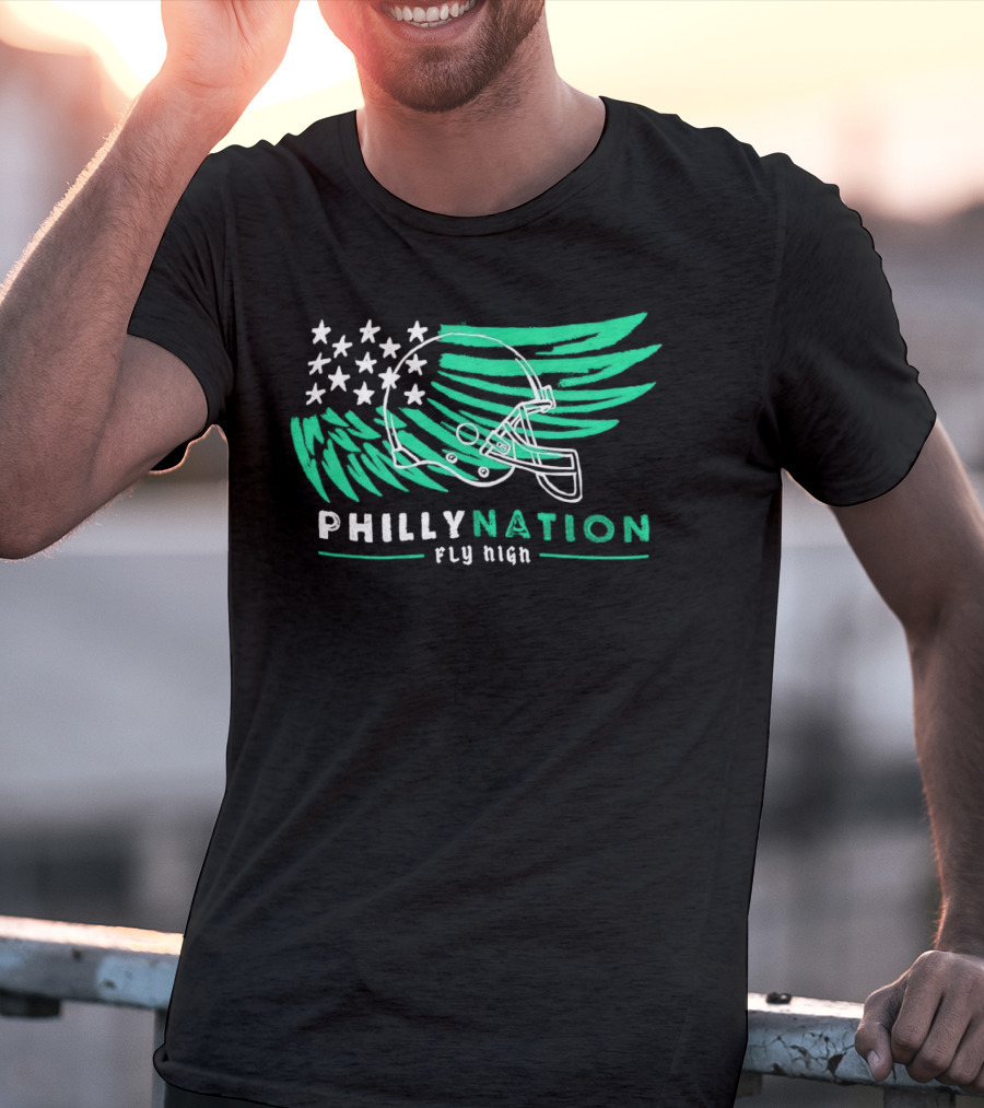 Philly Nation Fly High Philadelphia Eagles Football Helmet Stars Stripes T-Shirt