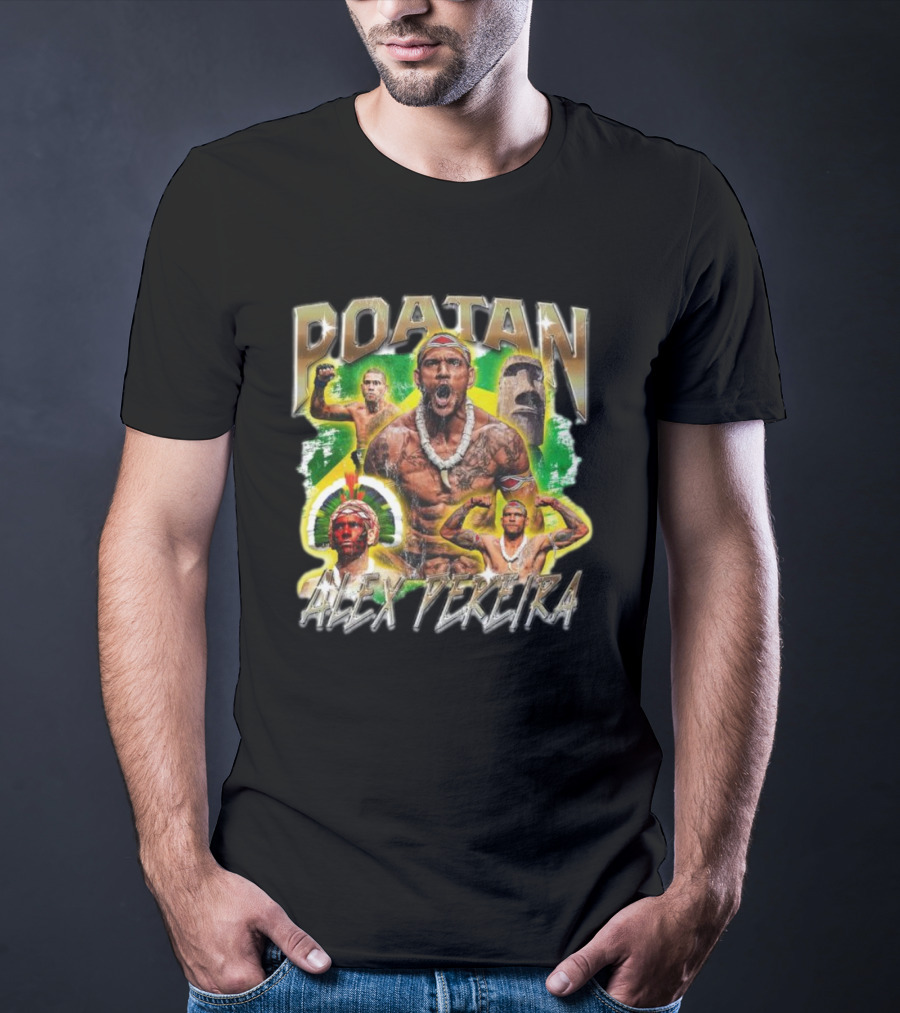 Poatan Alex Pereira Warrior Spirit Brazilian Flag Moai Statue T-Shirt