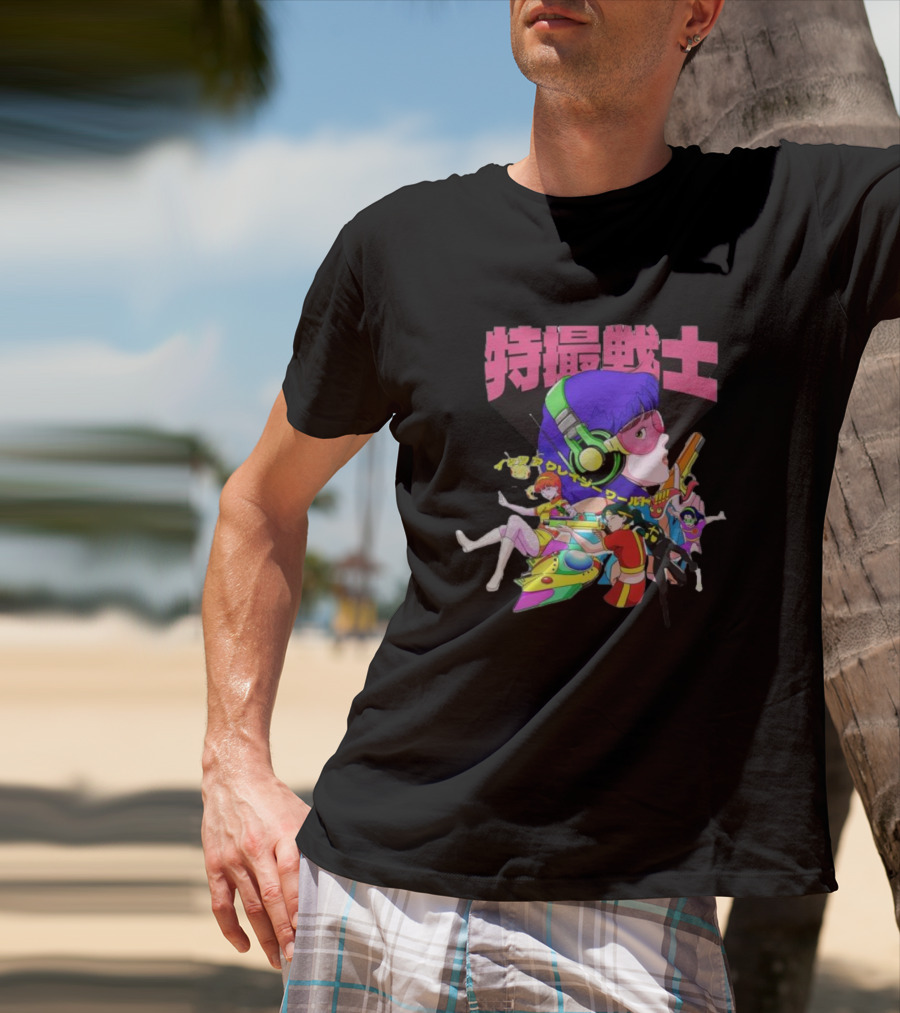 Popkiller Tokusatsu Senshi Retro Anime Heroes Japanese Text Neon T-Shirt