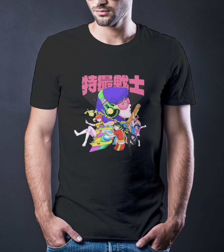 Popkiller Tokusatsu Senshi Retro Anime Heroes Japanese Text Neon T-Shirt