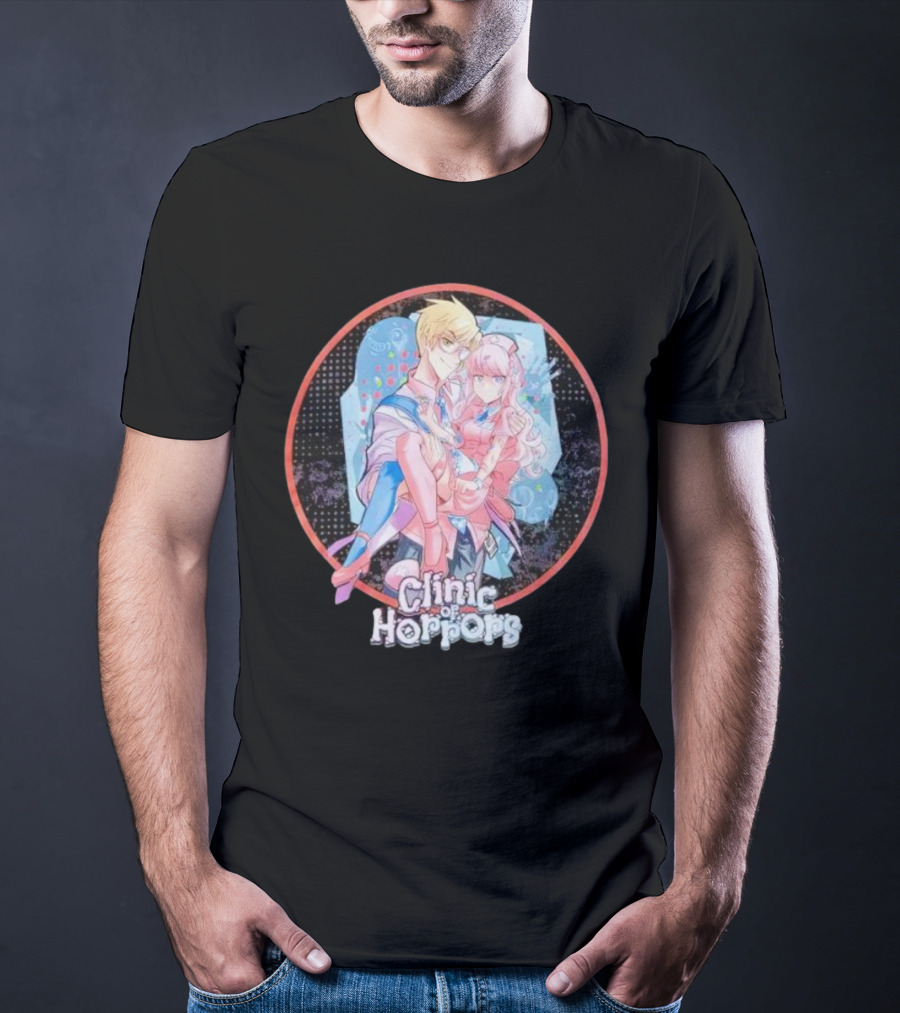 Clinic Of Horrors Anime Characters In Pink And Blue Circle T-Shirt