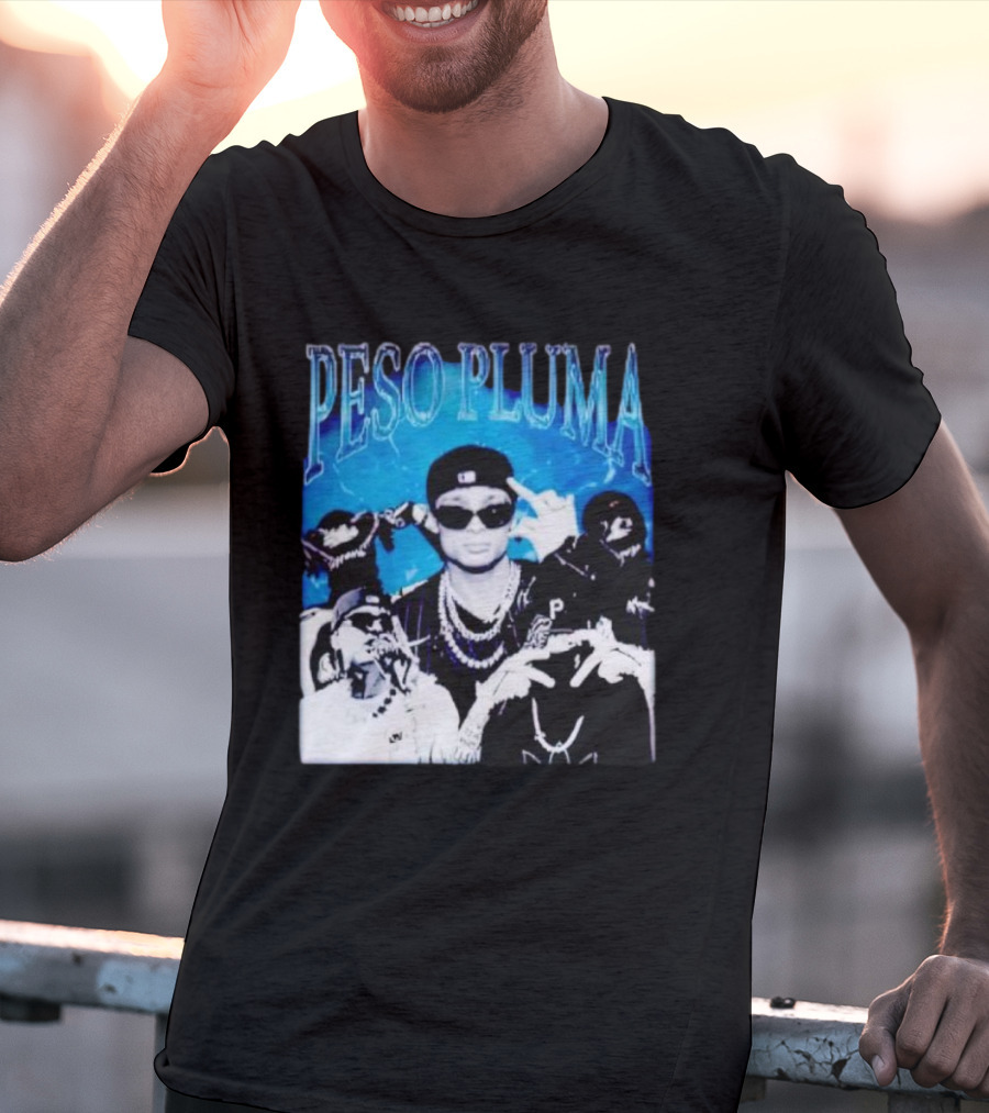 Peso Pluma Vintage Hip Hop Style Blue Tones T-Shirt