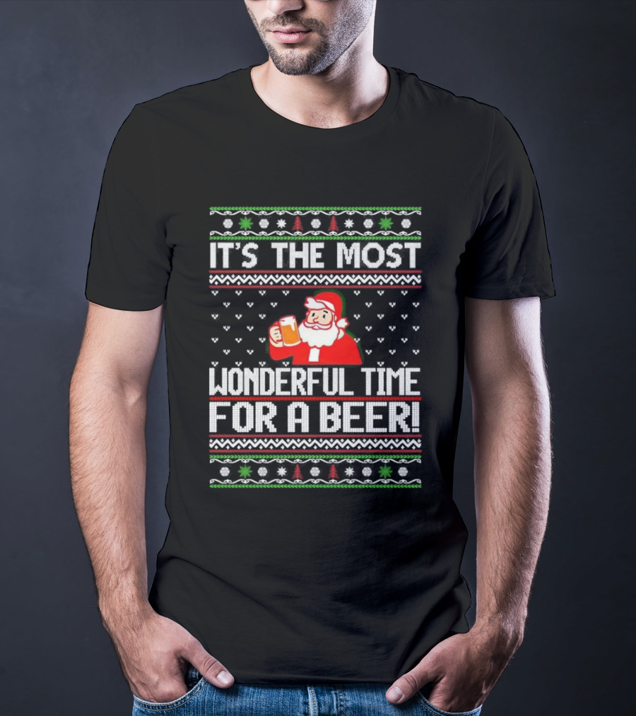 It's The Most Wonderful Time For A Beer Santa Christmas T-Shirt